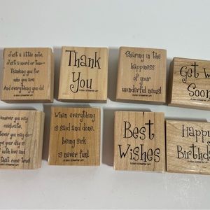 Stampin’ Up “Cheery Chat” Wood Mounted Rubber Stamp Set. 8 piece set